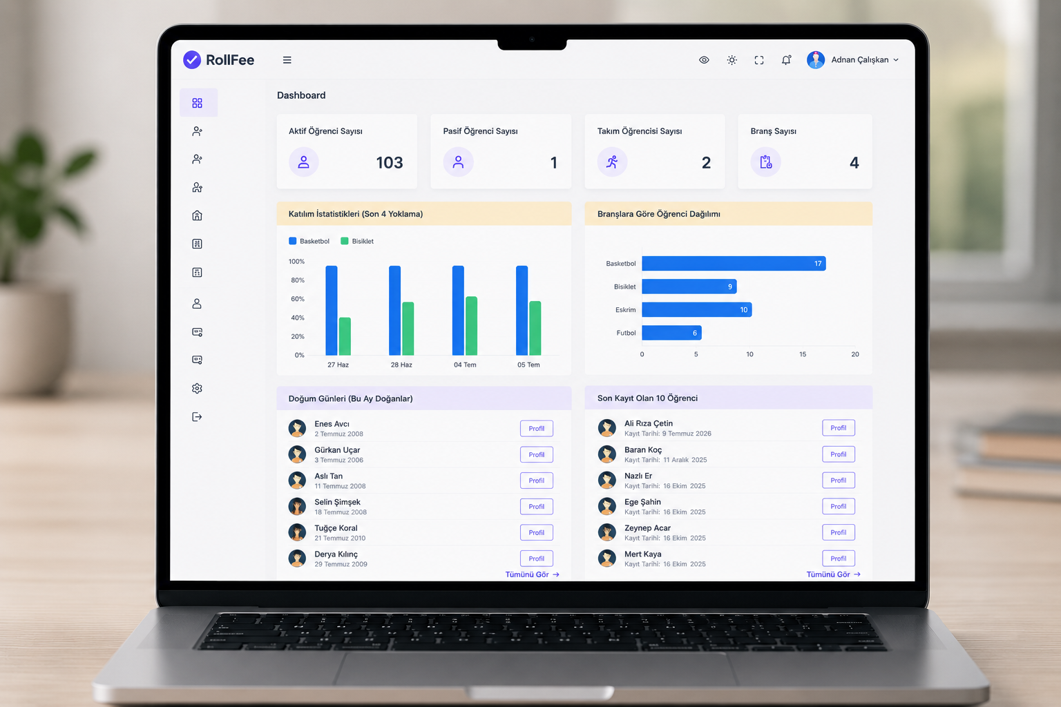 RollFee dashboard ekranı
